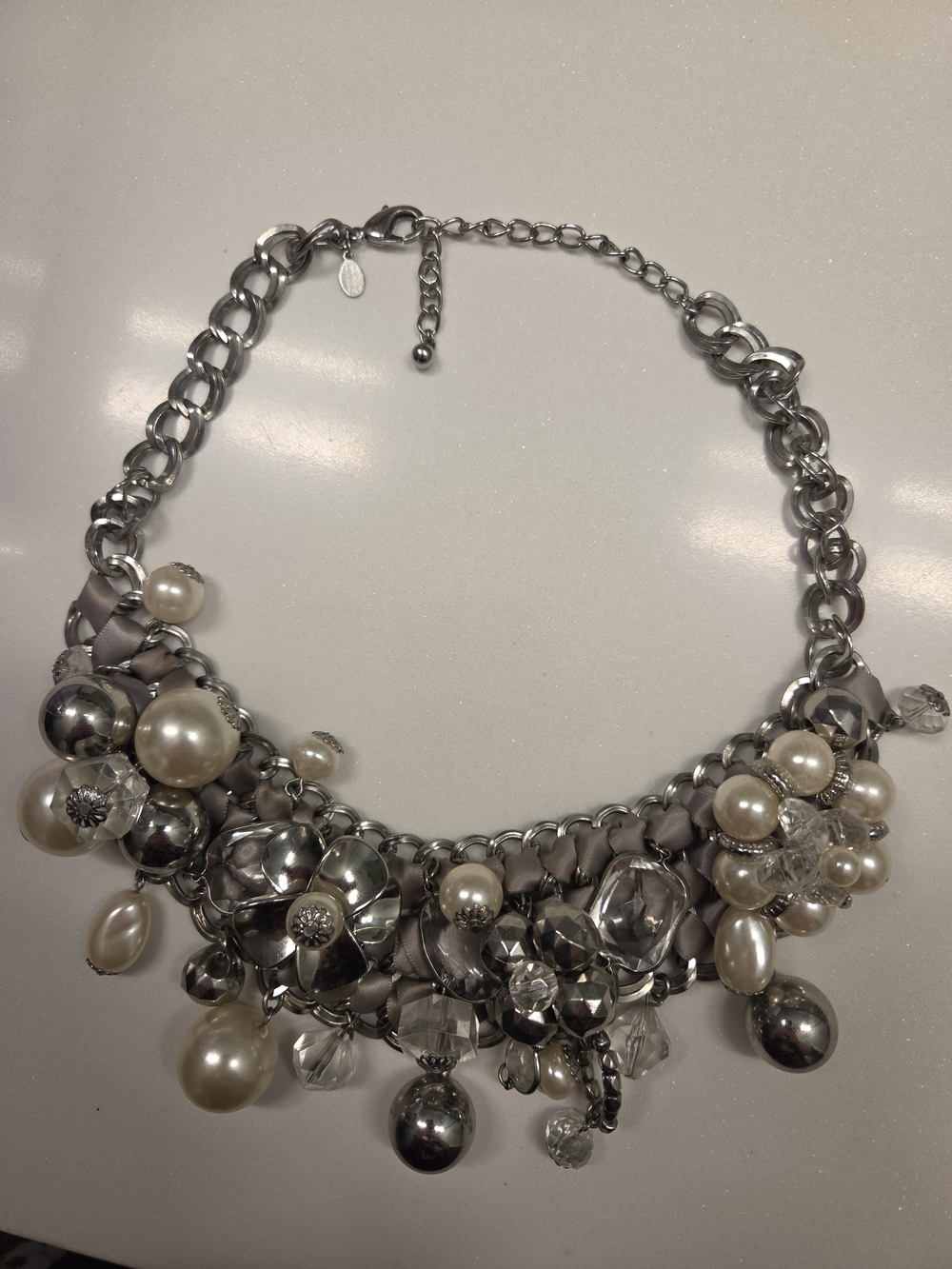 Silver-tone Pearl & Crystal Statement Necklace